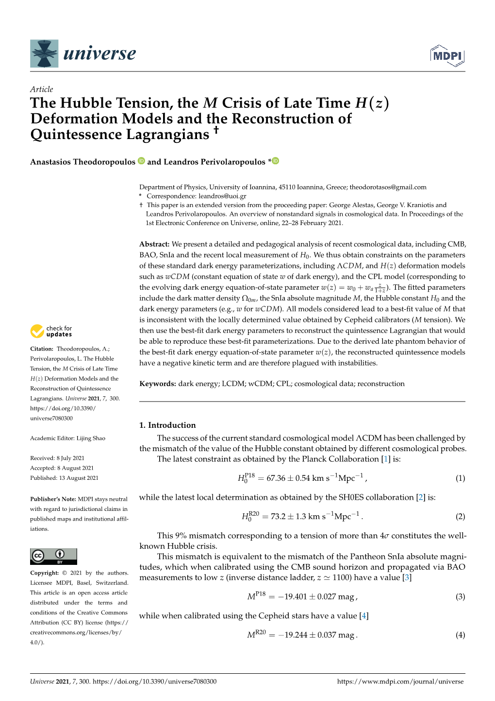 The Hubble Tension, the M Crisis of Late Time H(Z) Deformation Models and the Reconstruction of Quintessence Lagrangians †