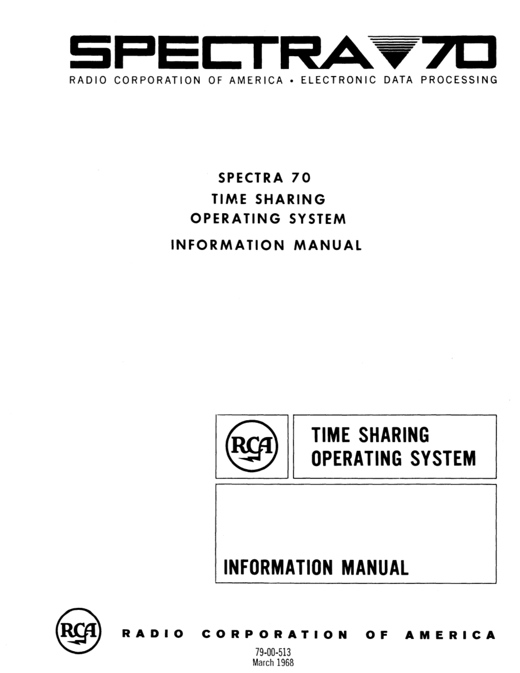 Spectra 70 Time Sharing Operating System Information Manual