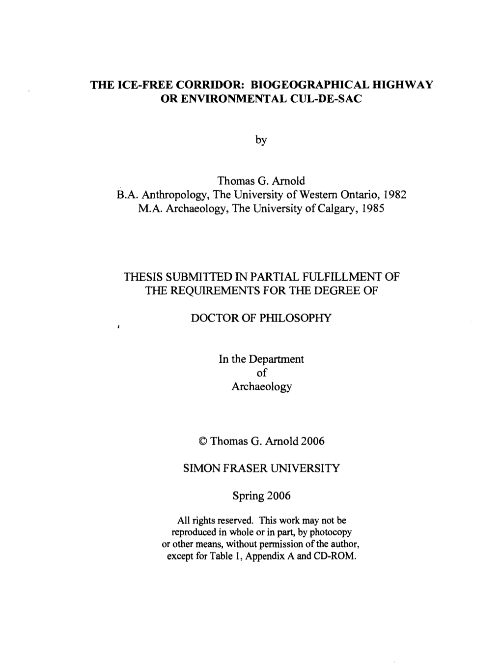 Thesis Submitted in Partial Fulfillment of the Requirements for the Degree Of