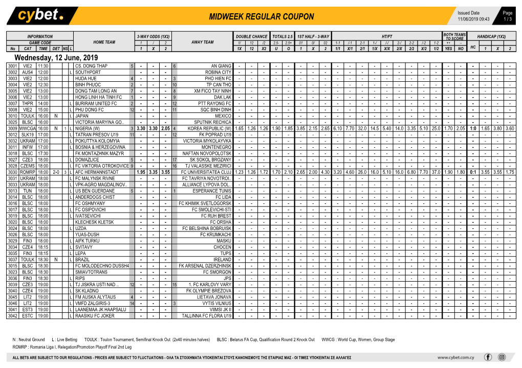 Midweek Regular Coupon 11/06/2019 09:43 1 / 3