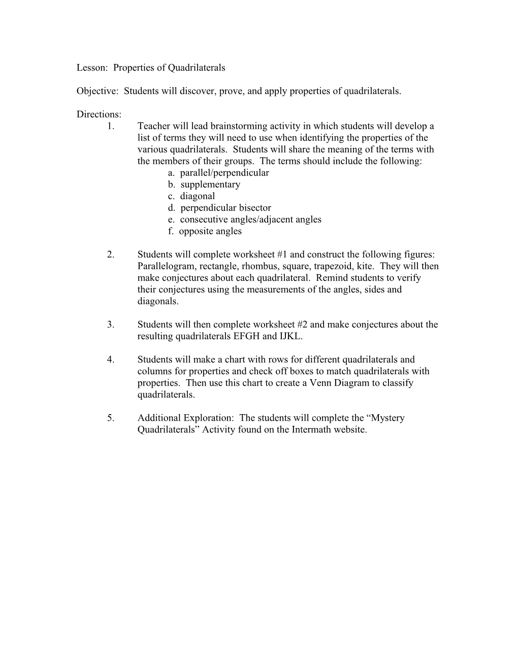 Lesson: Properties of Quadrilaterals