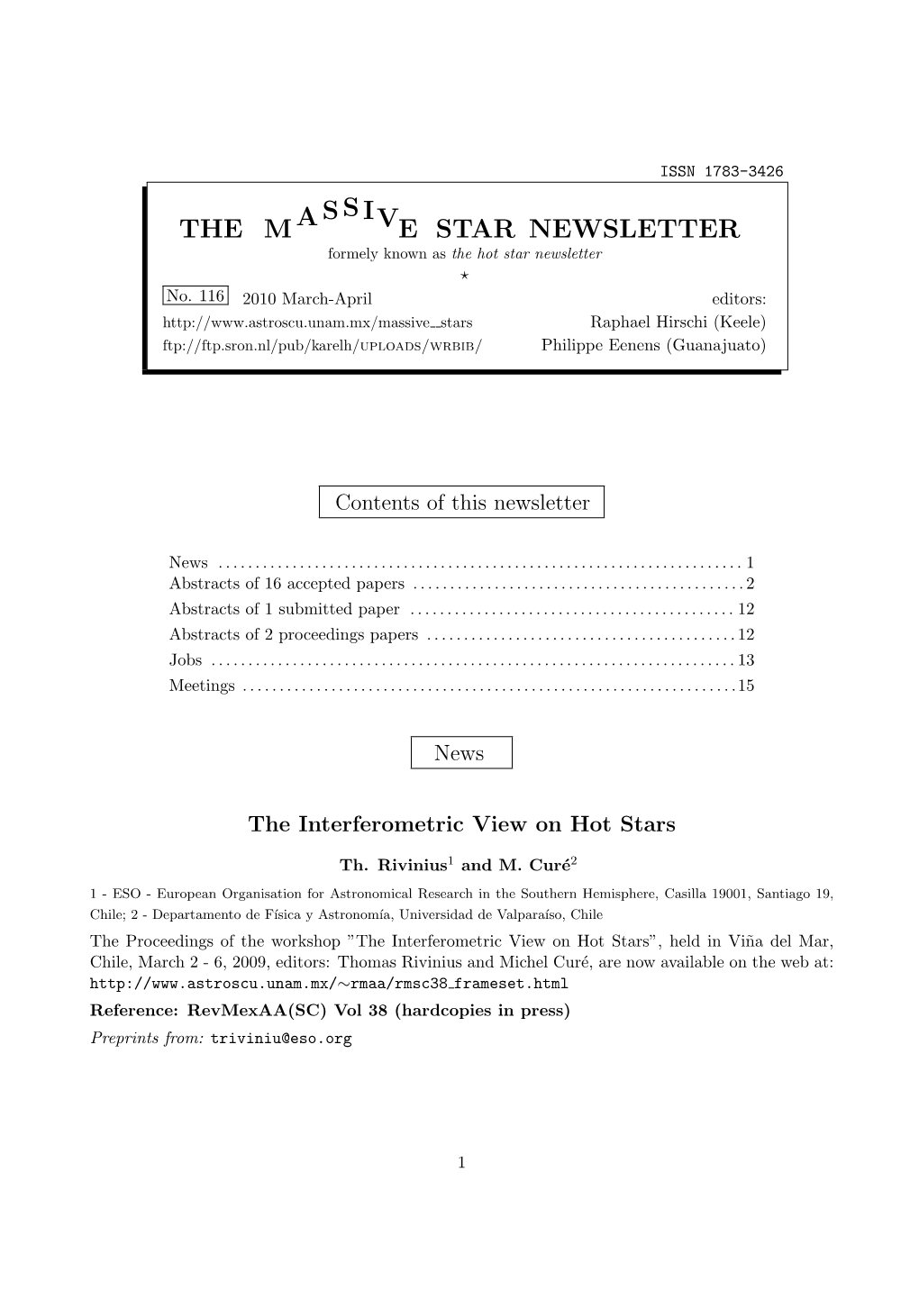 The Massive Star Newsletter