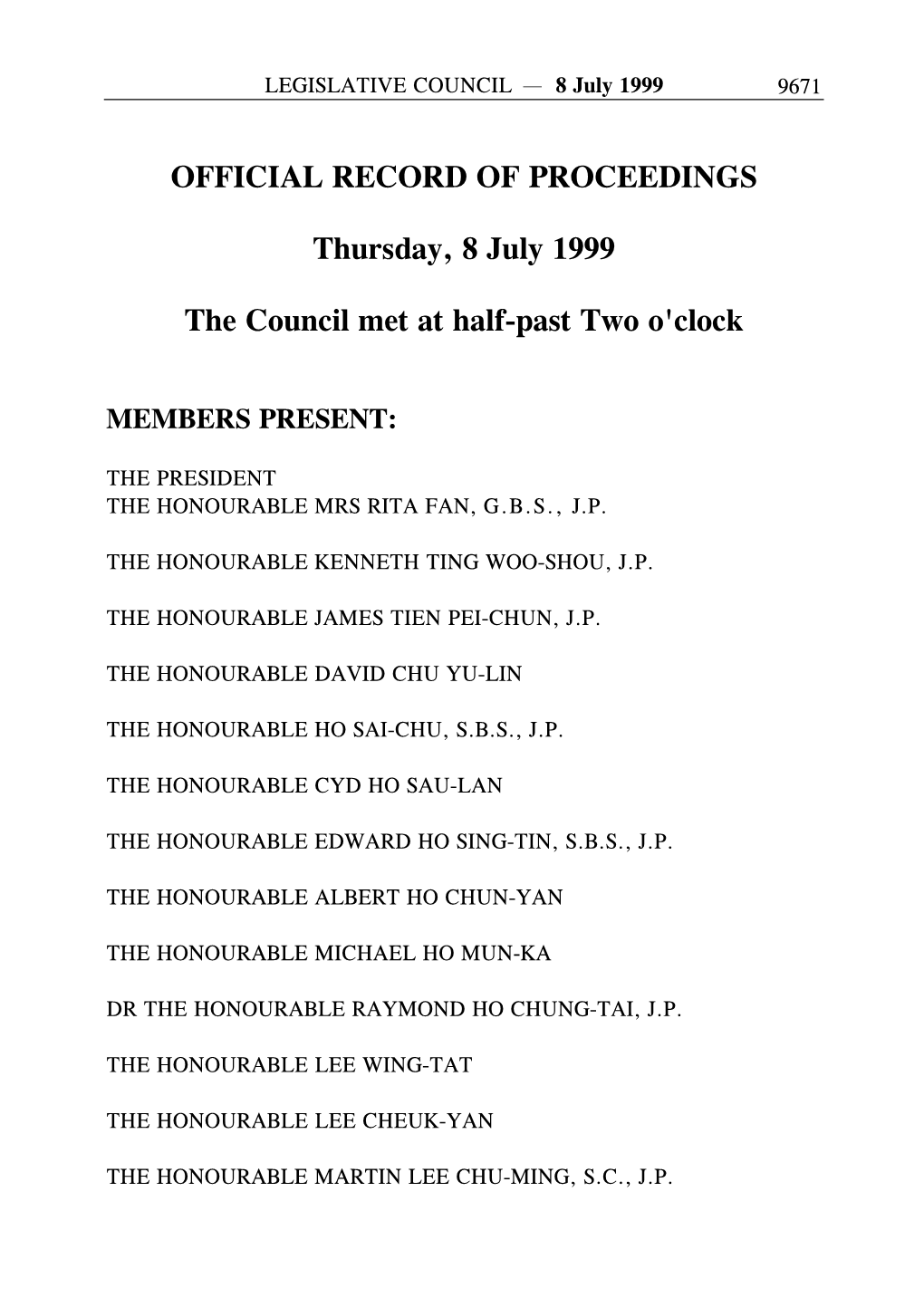 OFFICIAL RECORD of PROCEEDINGS Thursday, 8 July