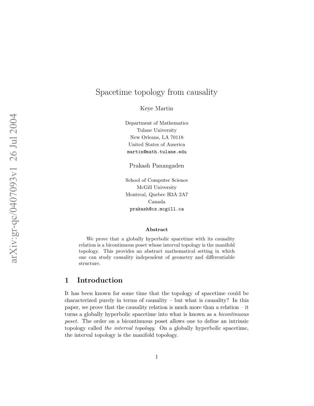 Spacetime Topology from Causality