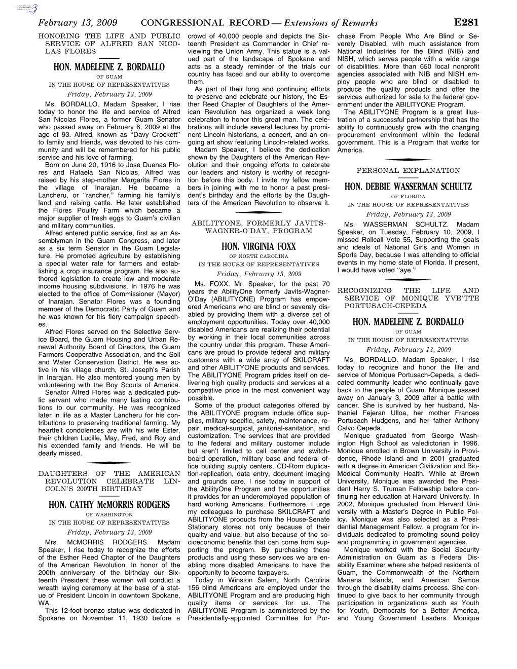 CONGRESSIONAL RECORD— Extensions of Remarks E281 HON