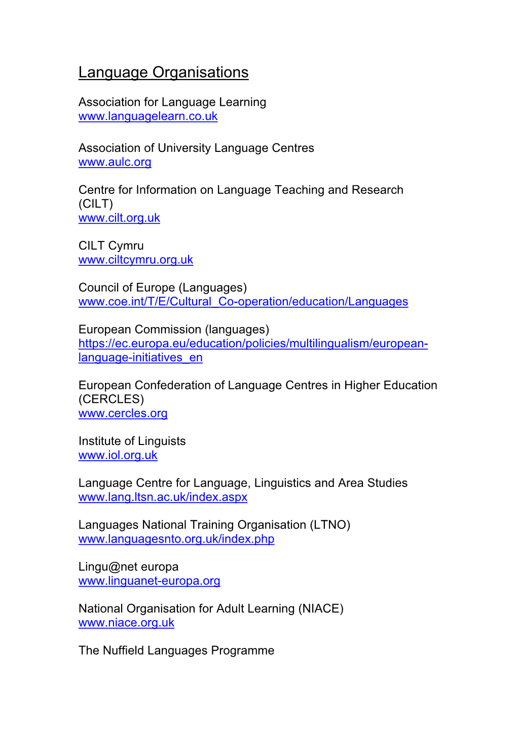 Language Organisations