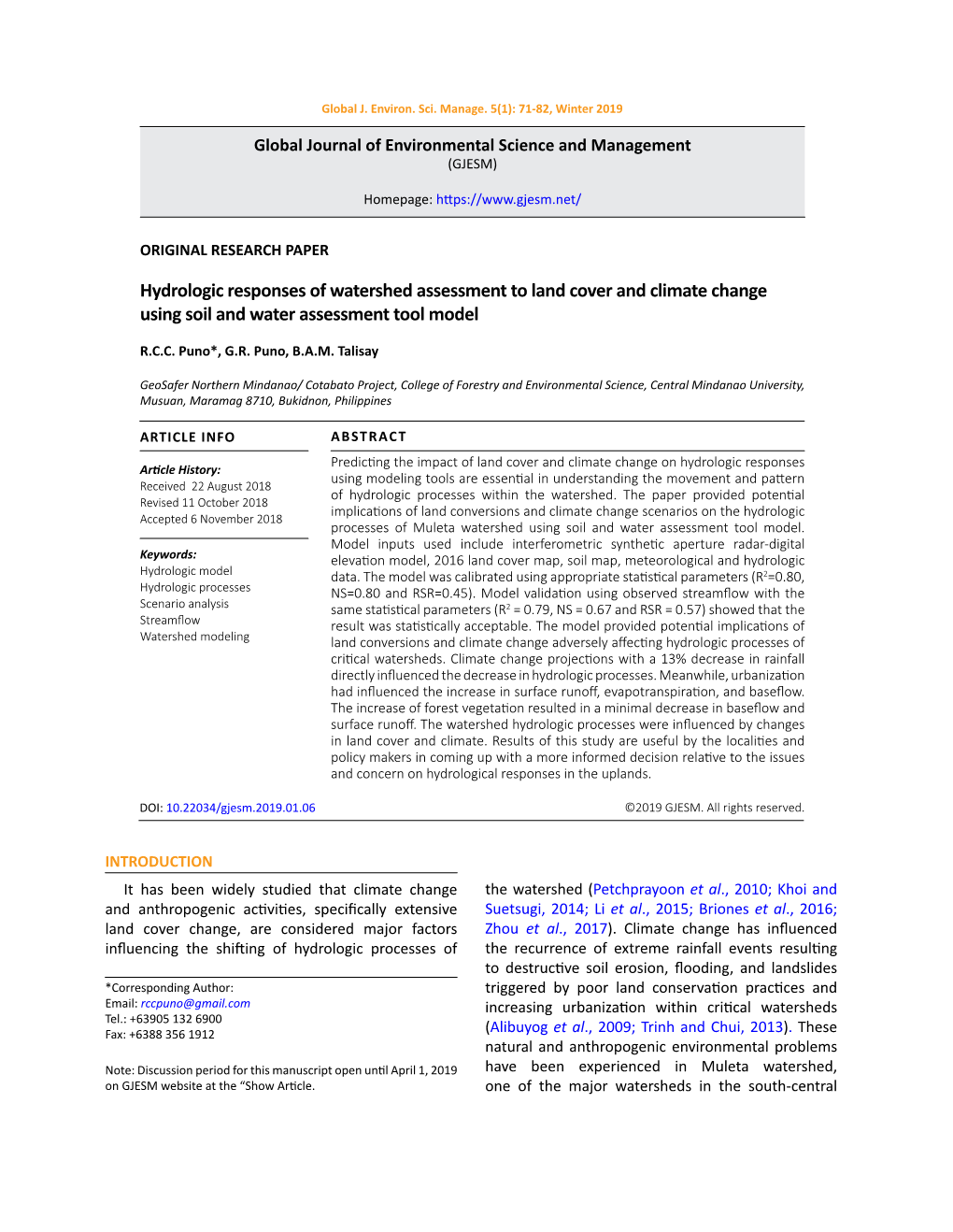 Hydrologic Responses of Watershed to Land Cover and Climate Change Using Soil and Water Assessment Tool Model