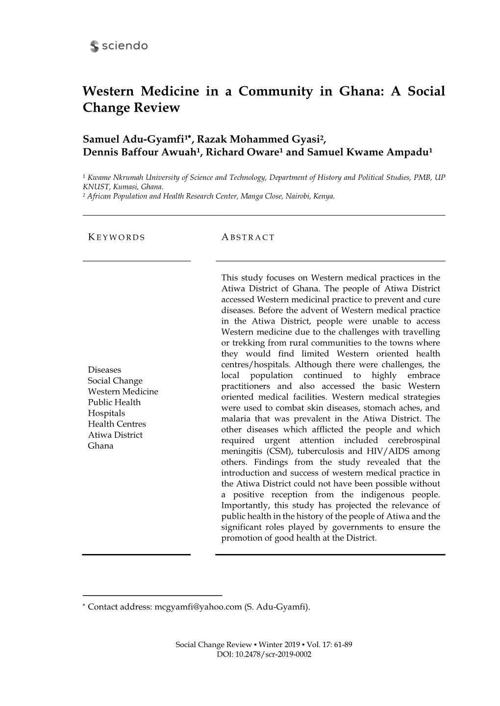 Western Medicine in a Community in Ghana: a Social Change Review
