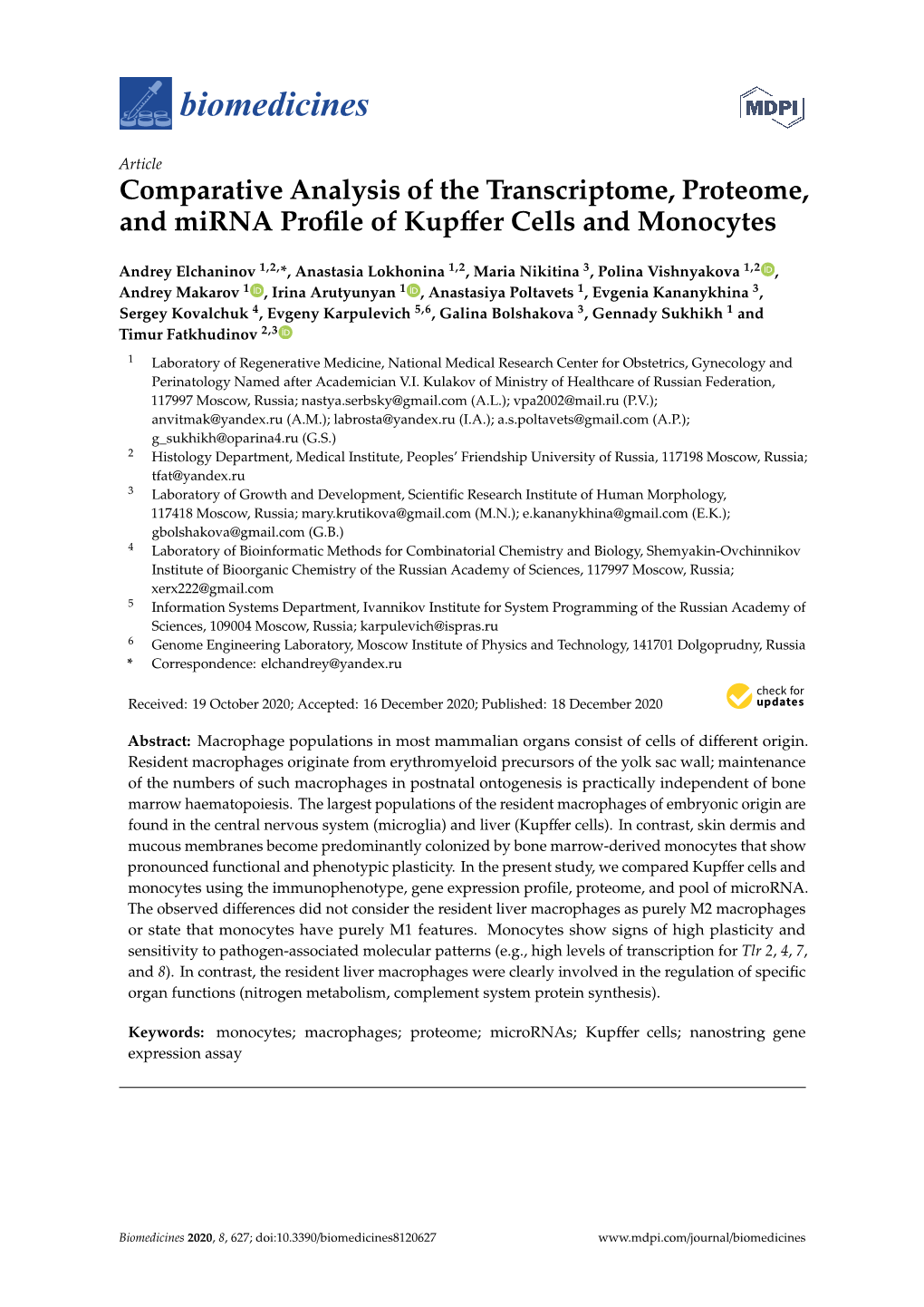 Comparative Analysis of the Transcriptome, Proteome, and Mirna Proﬁle of Kupﬀer Cells and Monocytes