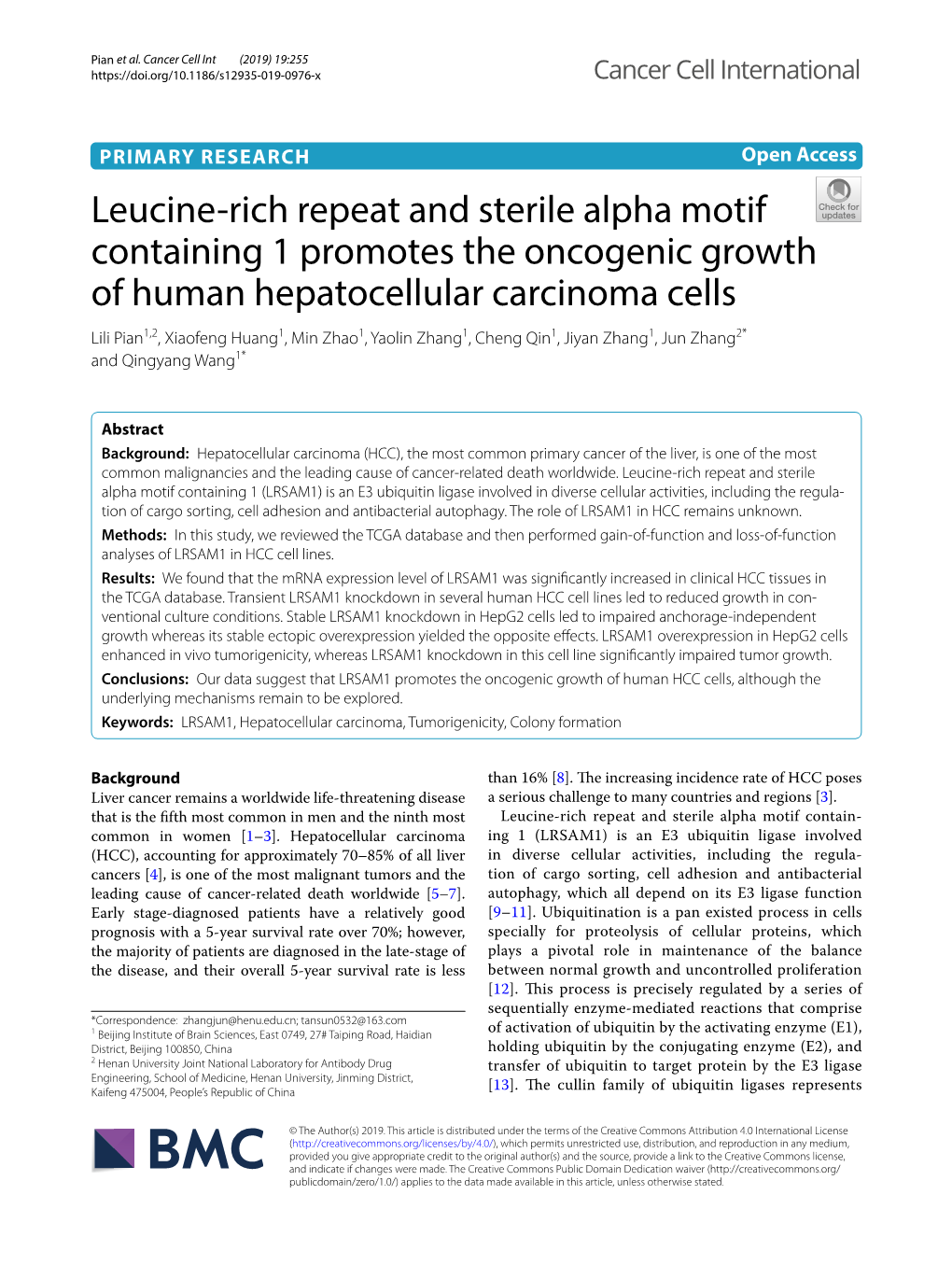 Leucine-Rich Repeat and Sterile Alpha Motif Containing 1 Promotes The