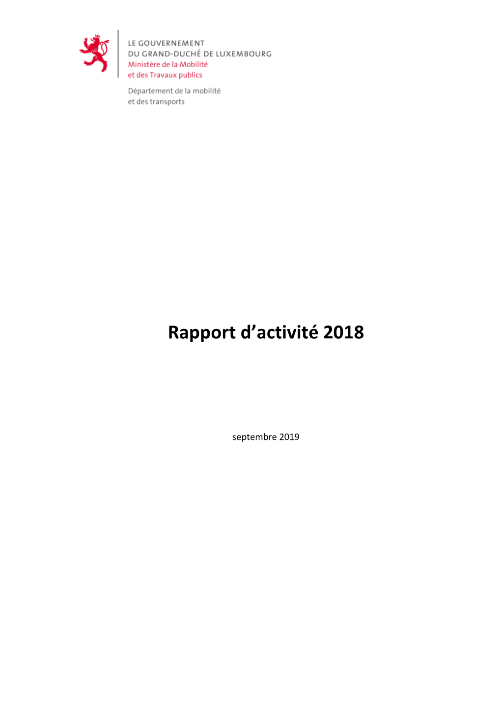 Rapport D'activité 2018 Du Département De La Mobilité Et Des