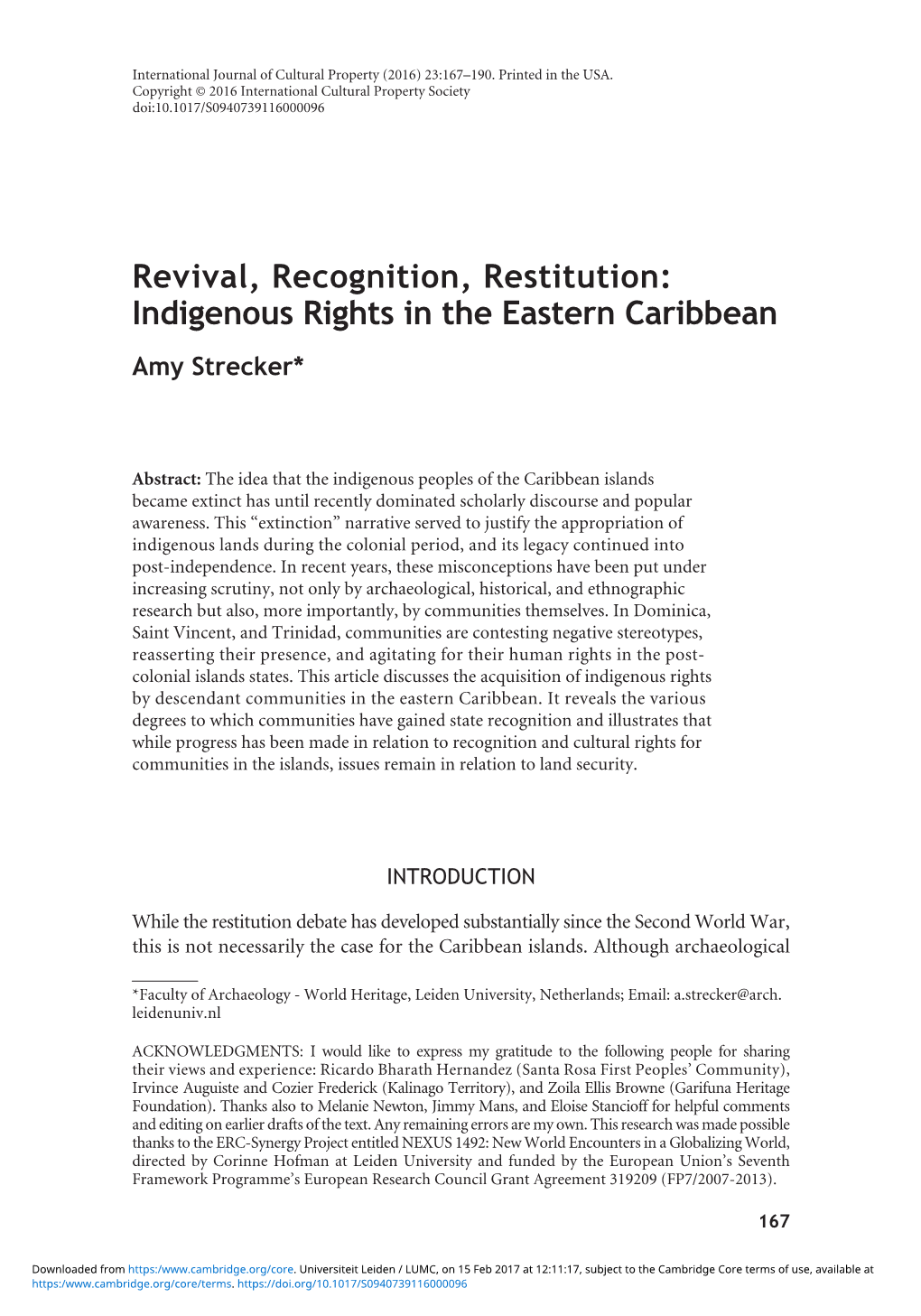 Indigenous Rights in the Eastern Caribbean Amy Strecker *