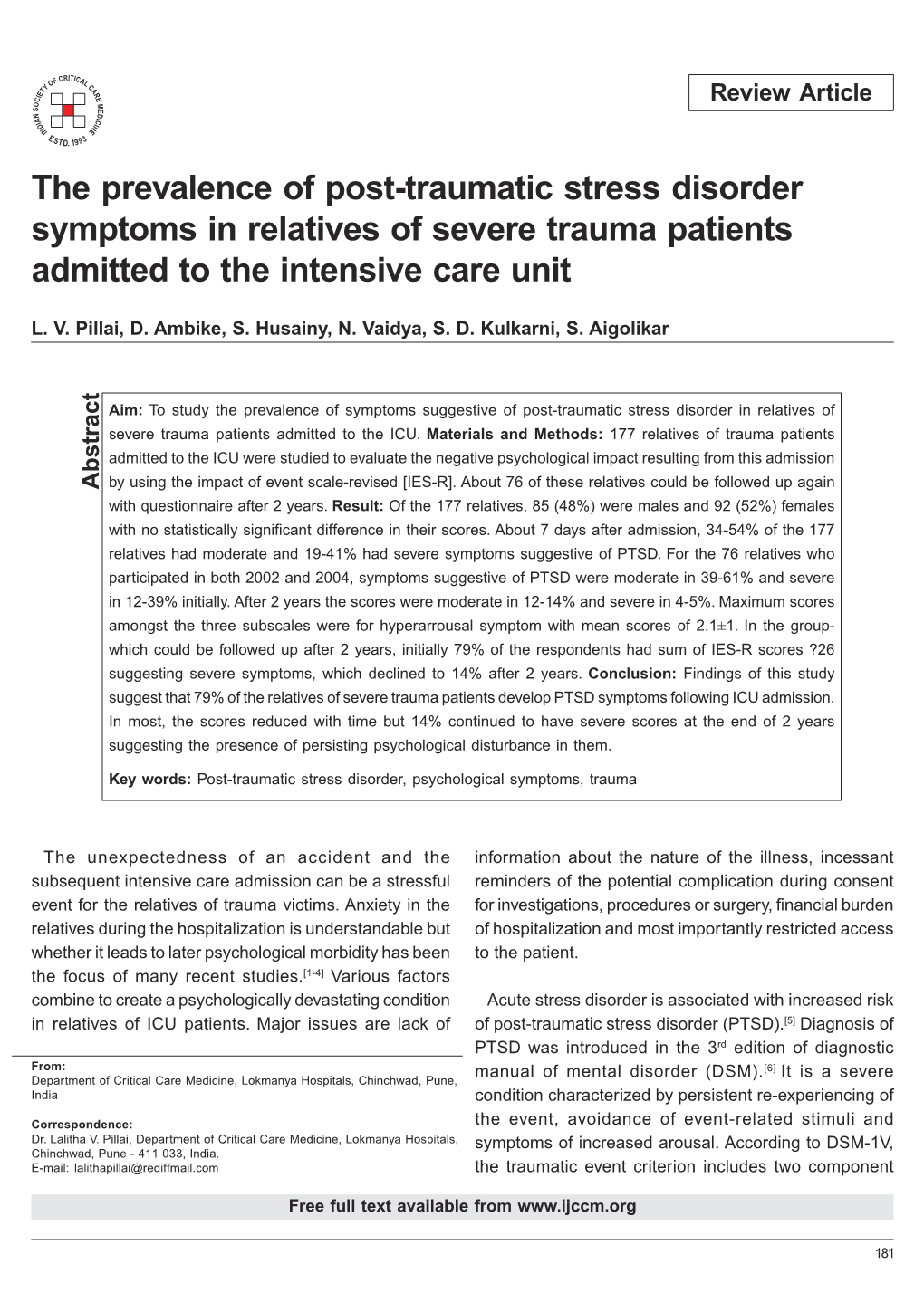 The Prevalence Of Post-Traumatic Stress Disorder Symptoms In Relatives ...