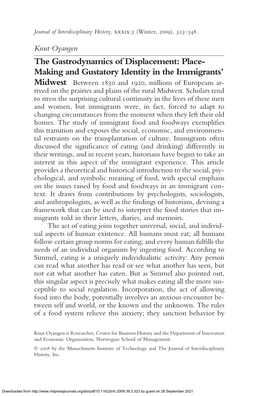 Making and Gustatory Identity in the Immigrants’ Midwest Between 1830 and 1920, Millions of Europeans Ar- Rived on the Prairies and Plains of the Rural Midwest