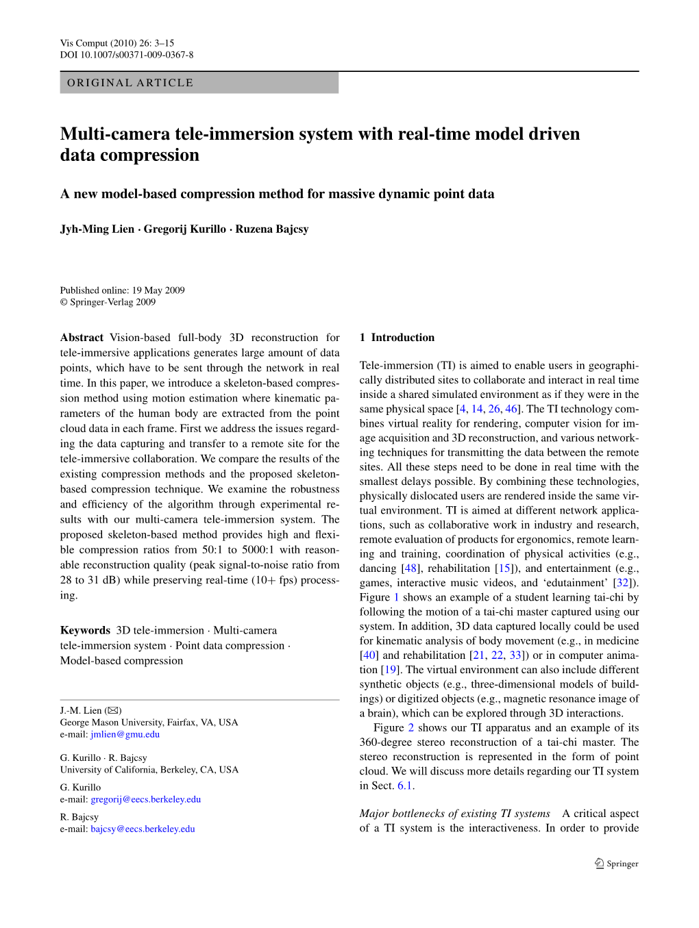 Multi-Camera Tele-Immersion System with Real-Time Model Driven Data Compression