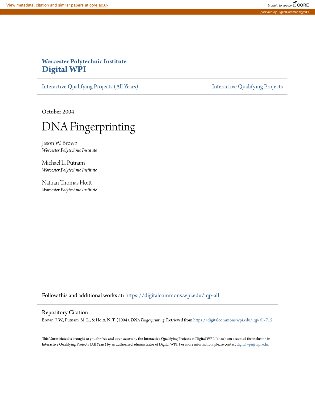 DNA Fingerprinting Jason W