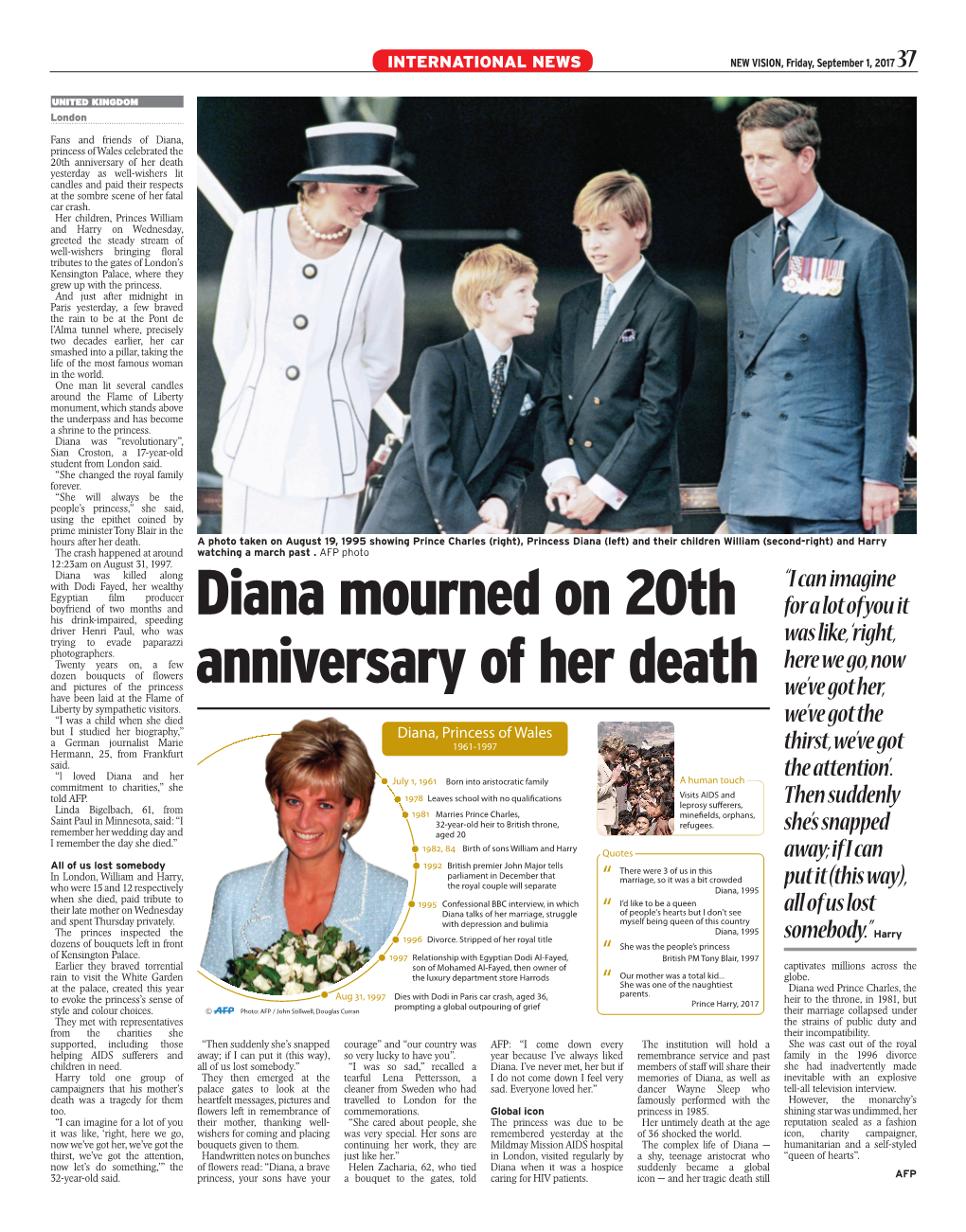 Diana Mourned on 20Th Anniversary of Her Death