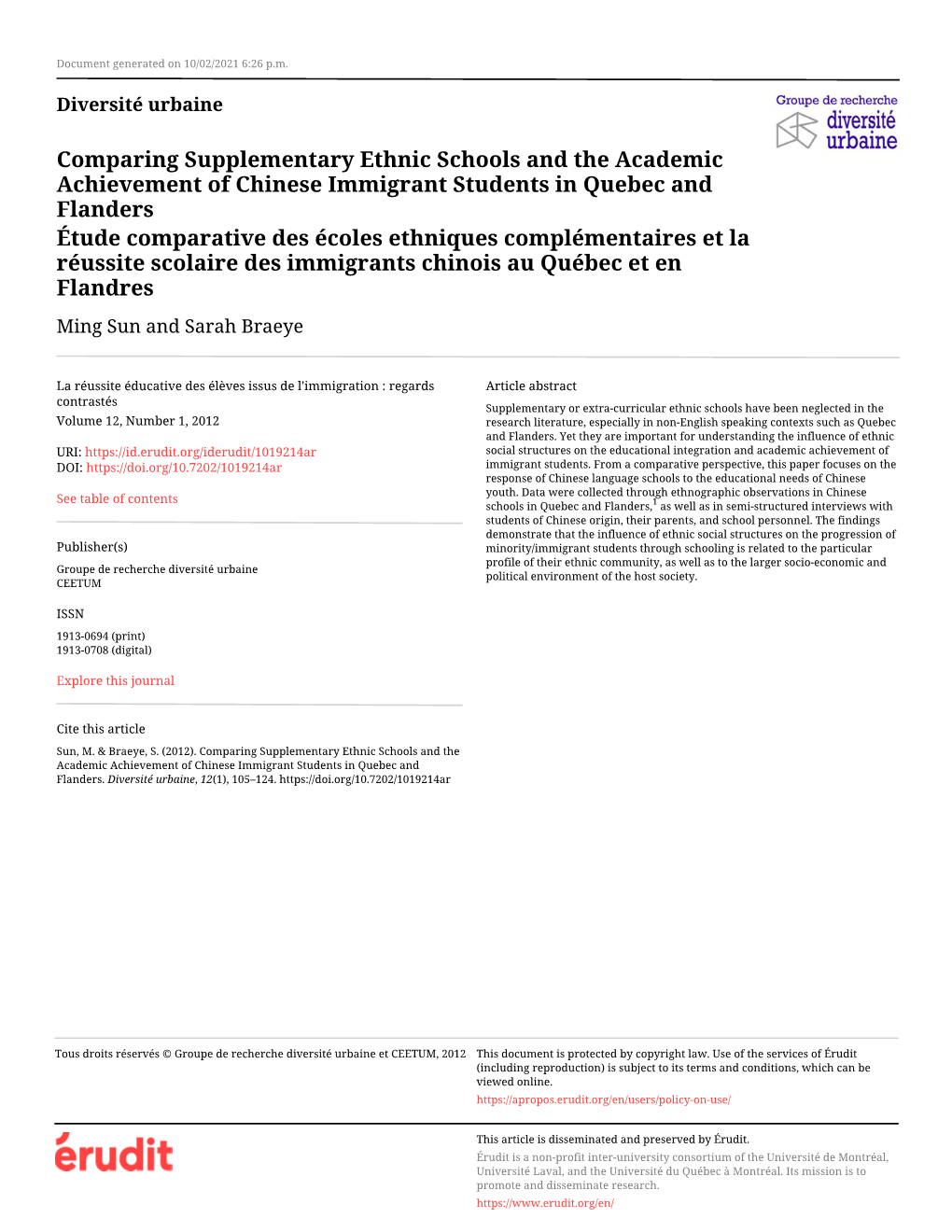 Comparing Supplementary Ethnic Schools and the Academic