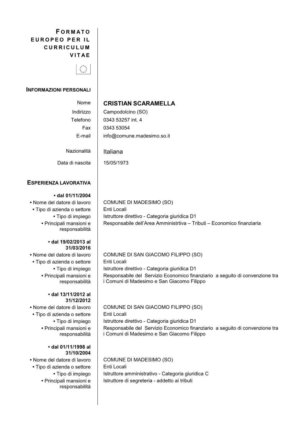 Formato Europeo Per Il Curriculum Vitae