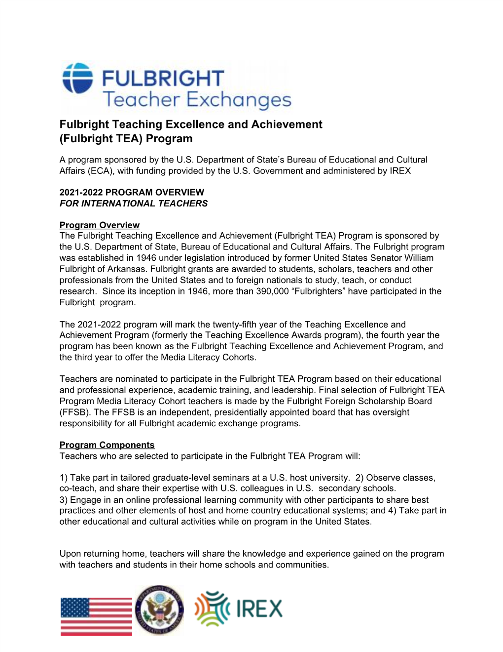 Fulbright Teaching Excellence and Achievement (Fulbright TEA) Program