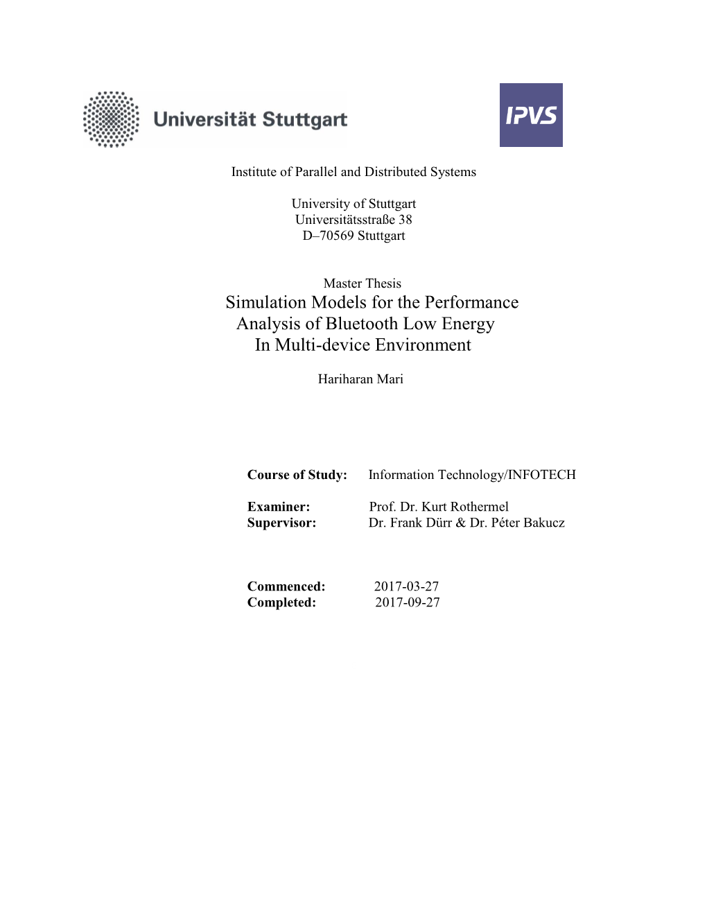 Master Thesis: Institute of Parallel and Distributed Systems