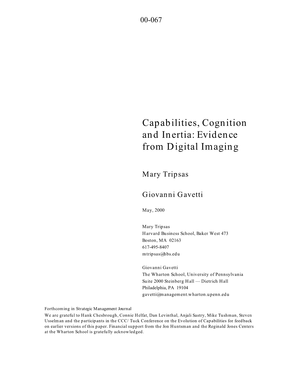 Capabilities, Cognition and Inertia: Evidence from Digital Imaging