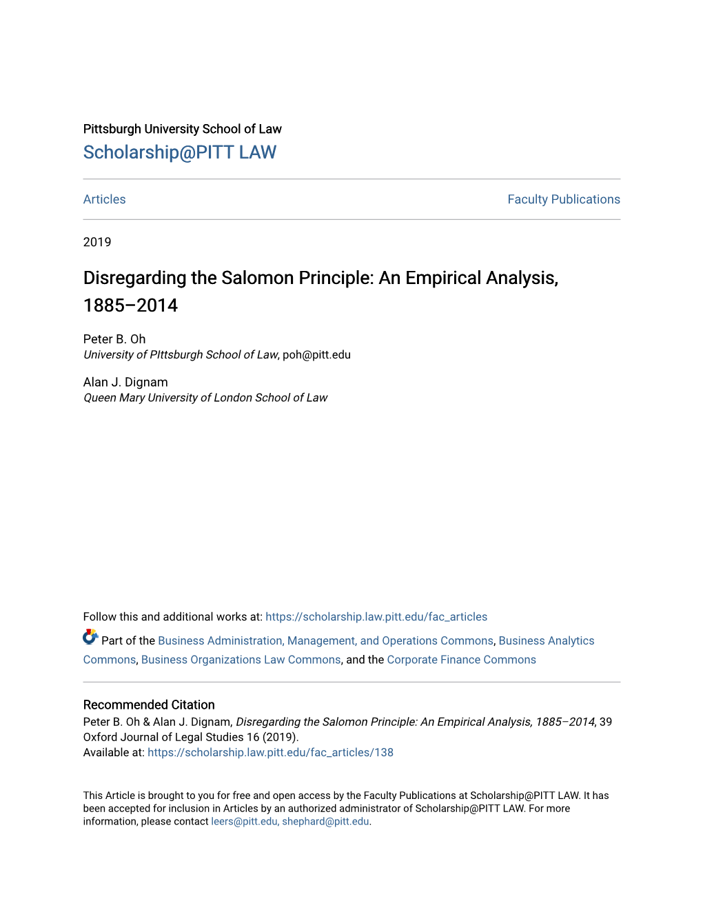 Disregarding the Salomon Principle: an Empirical Analysis, 1885–2014