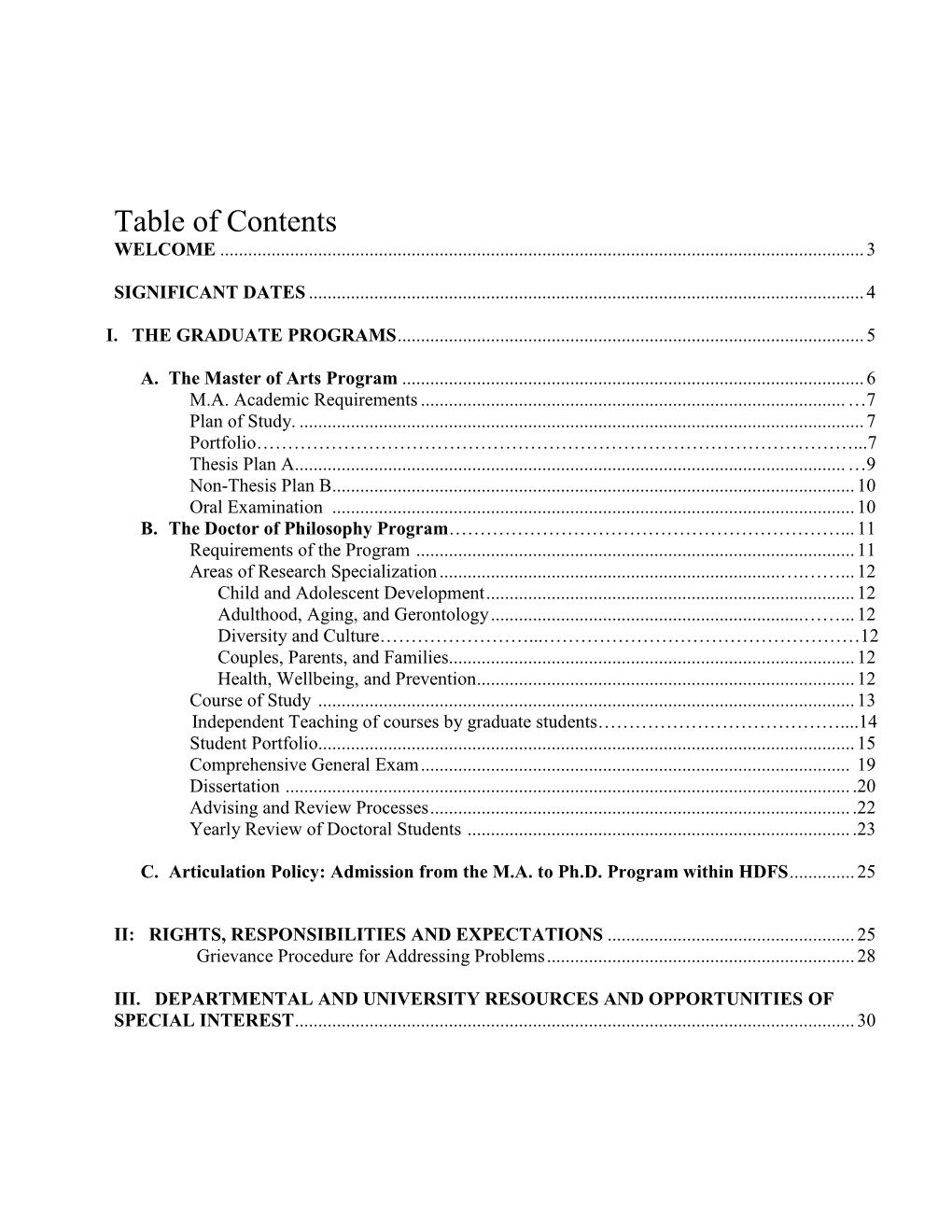Table of Contents WELCOME