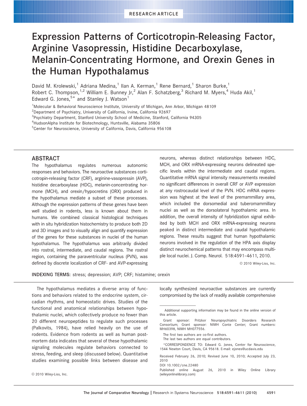 Expression Patterns of Corticotropin-Releasing Factor