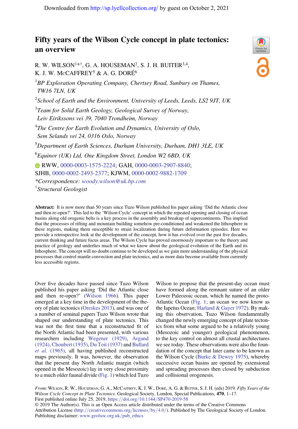 Fifty Years of the Wilson Cycle Concept in Plate Tectonics: an Overview