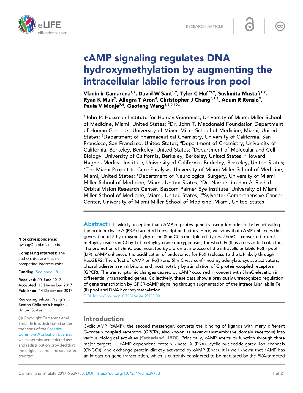 Camp Signaling Regulates DNA Hydroxymethylation by Augmenting