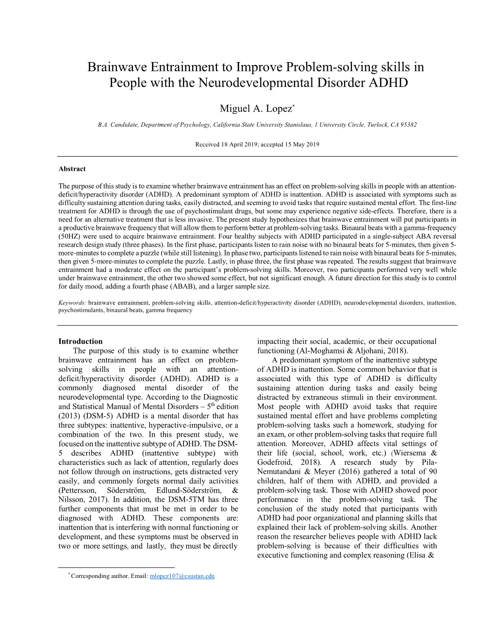 Brainwave Entrainment to Improve Problem-Solving Skills in People with the Neurodevelopmental Disorder ADHD