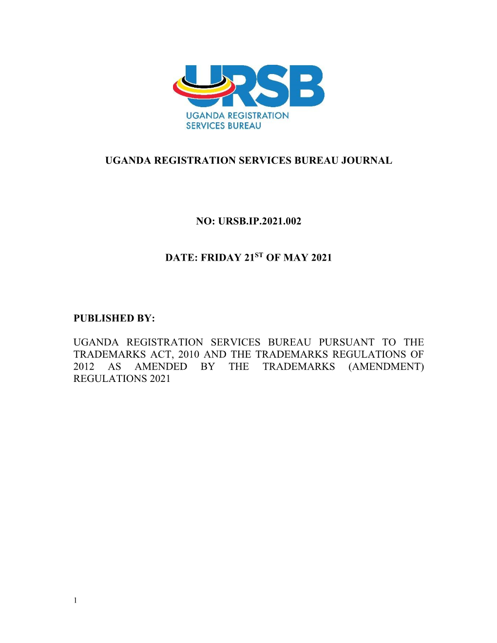 Ursb.Ip.2021.002 Date: Friday 21St of May 2021 Published By