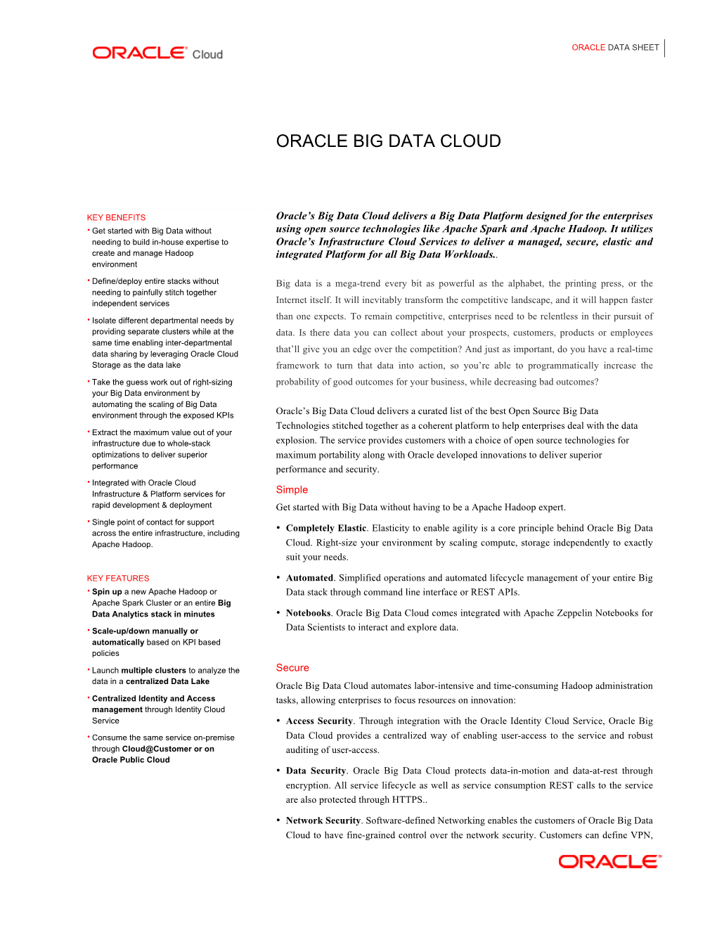 Oracle Big Data Cloud
