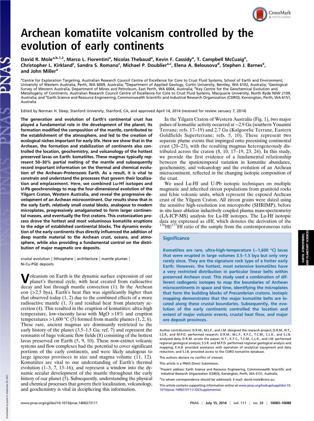 Archean Komatiite Volcanism Controlled by the Evolution of Early Continents