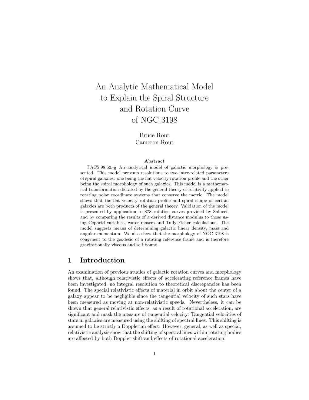 An Analytic Mathematical Model to Explain the Spiral Structure and Rotation Curve of NGC 3198