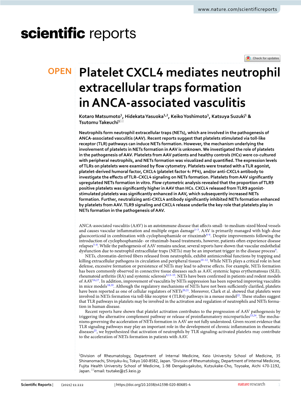 Platelet CXCL4 Mediates Neutrophil Extracellular Traps Formation In