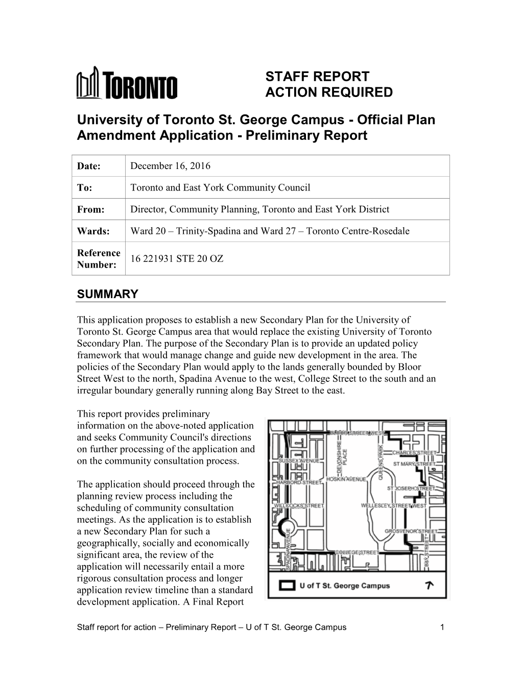 University of Toronto St. George Campus - Official Plan Amendment Application - Preliminary Report