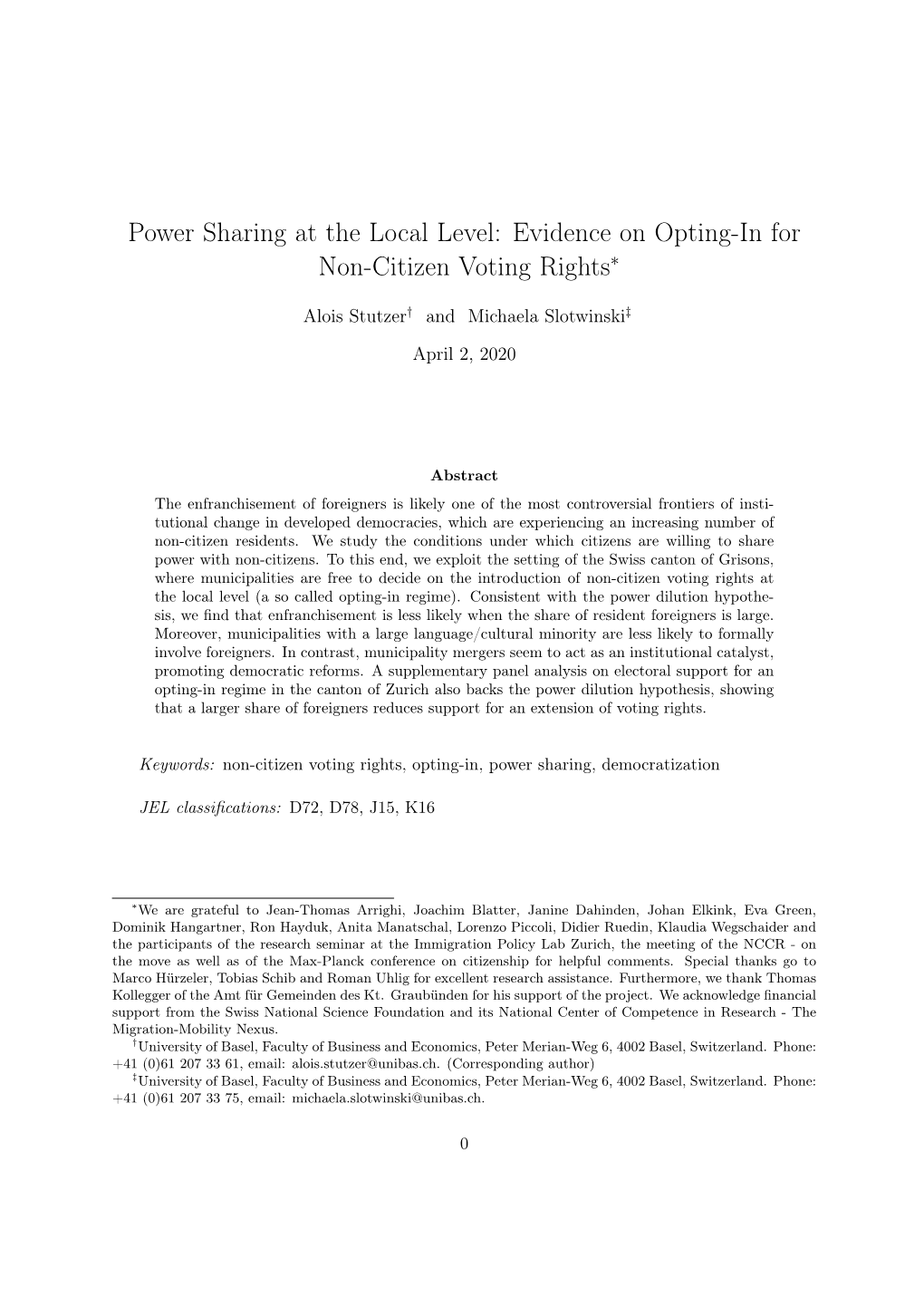 Power Sharing at the Local Level: Evidence on Opting-In for Non-Citizen Voting Rights∗