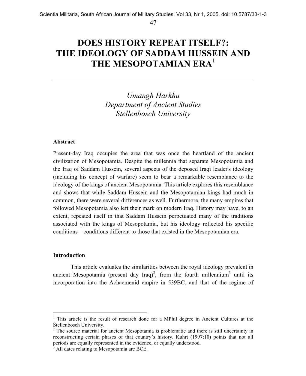 History Repeats Itself : Saddam and the Ancient Mesopotamian Royal Ideology