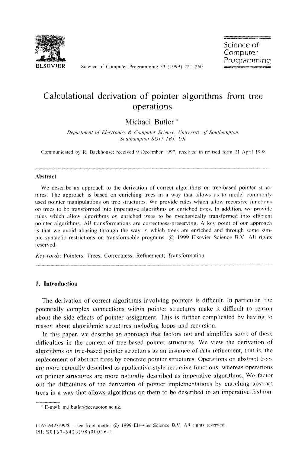 Calculational Derivation of Pointer Algorithms from Tree Operations