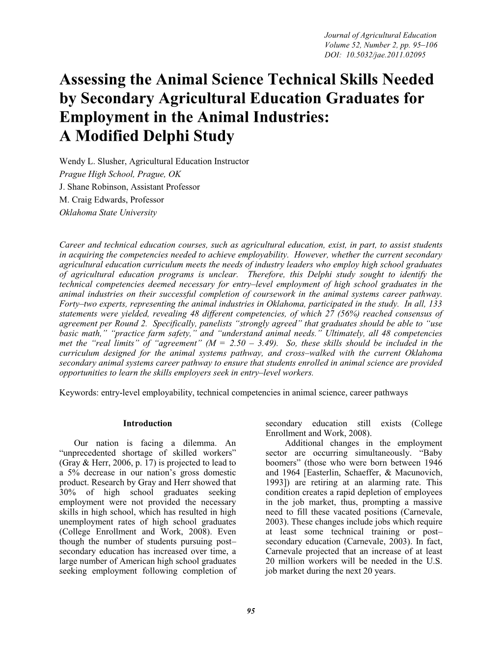 Assessing the Animal Science Technical Skills Needed by Secondary Agricultural Education Graduates for Employment in the Animal Industries: a Modified Delphi Study
