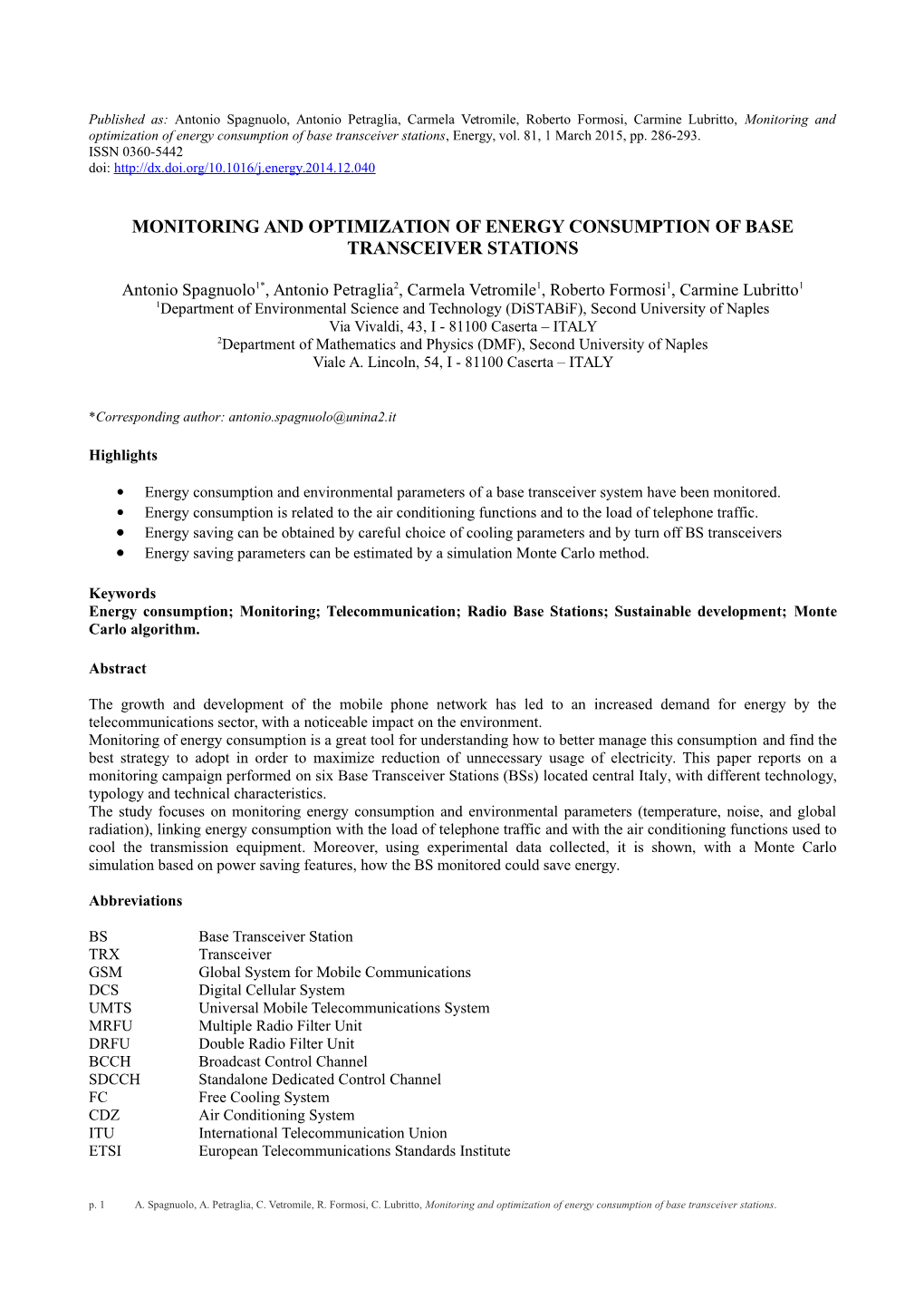 Monitoring and Optimization of Energy Consumption of Base Transceiver Stations, Energy, Vol