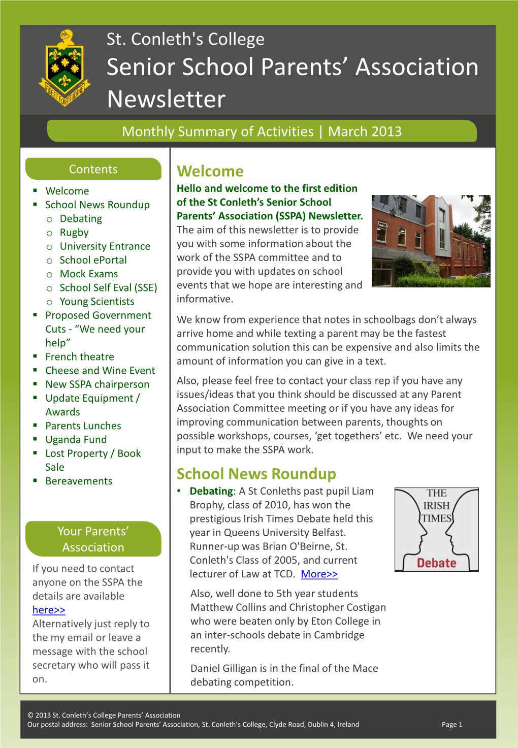 Senior School Parents' Association Newsletter