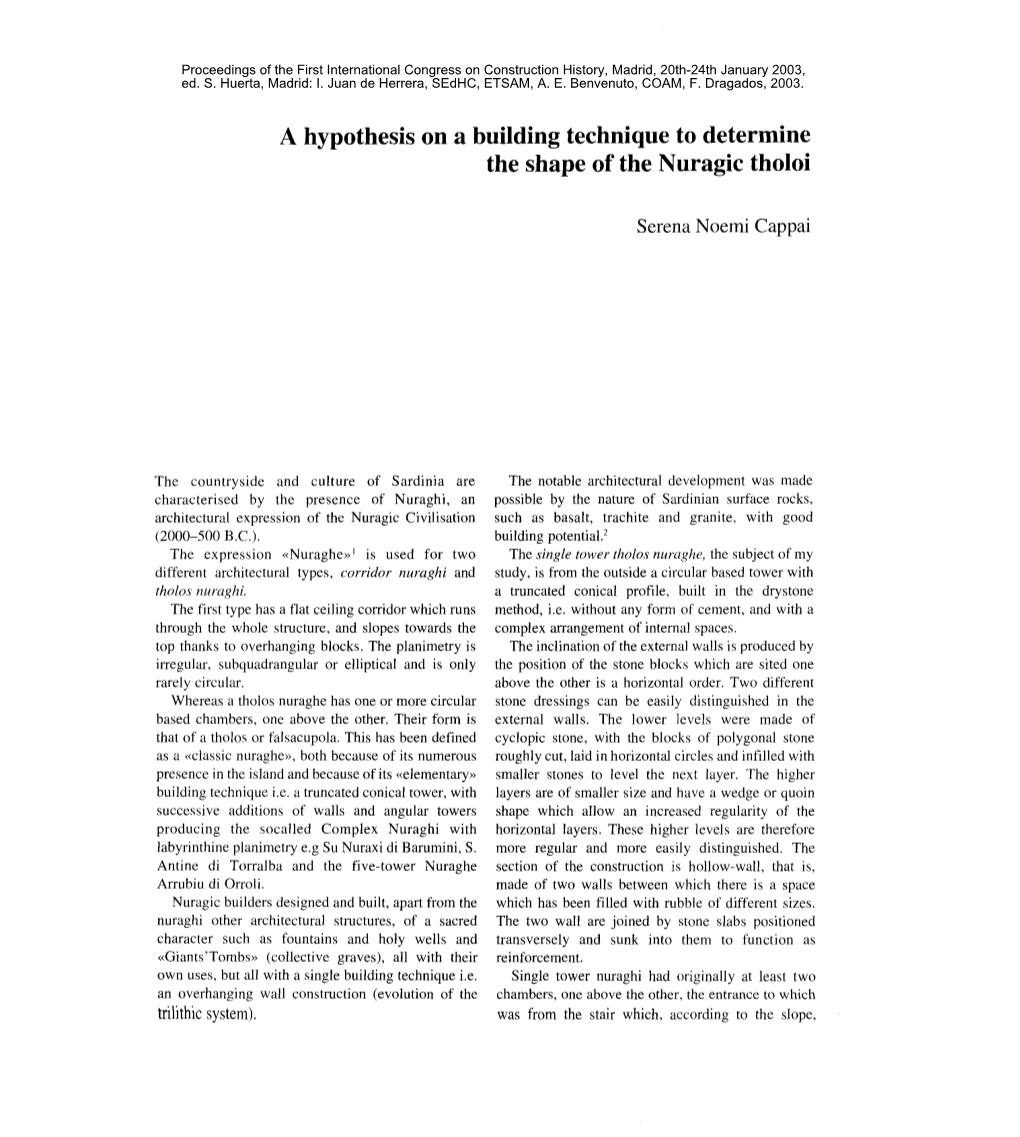 A Hypothesis on a Building Technique to Determine the Shape of the Nuragic Tholoi