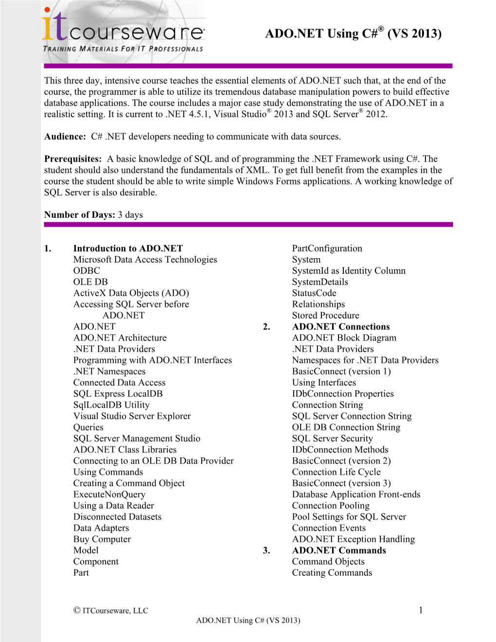 ADO.NET Using C# (VS 2013)