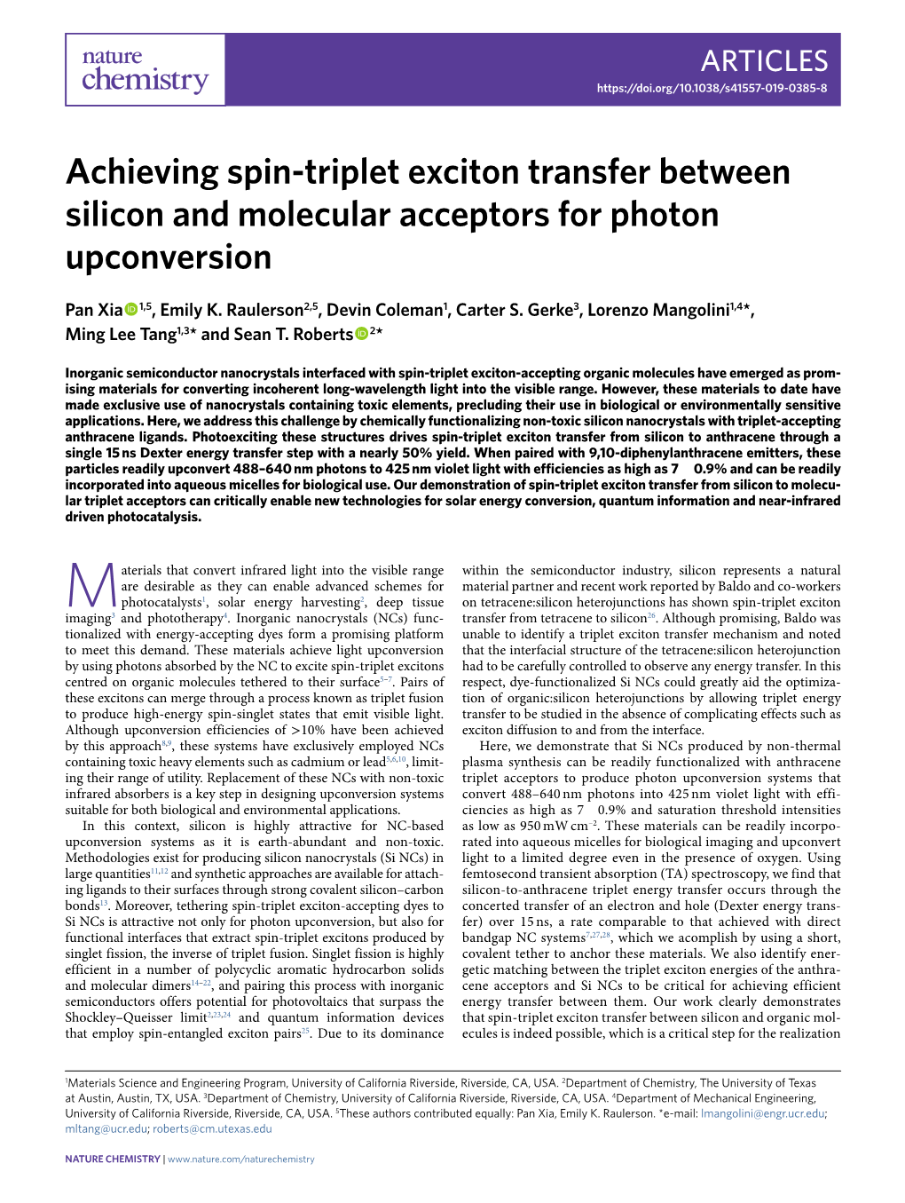 Achieving Spin-Triplet Exciton Transfer Between Silicon and Molecular Acceptors for Photon Upconversion