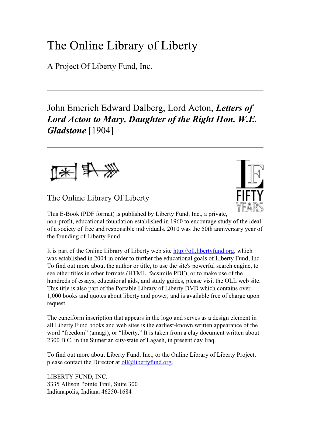 Online Library of Liberty: Letters of Lord Acton to Mary, Daughter of the Right Hon