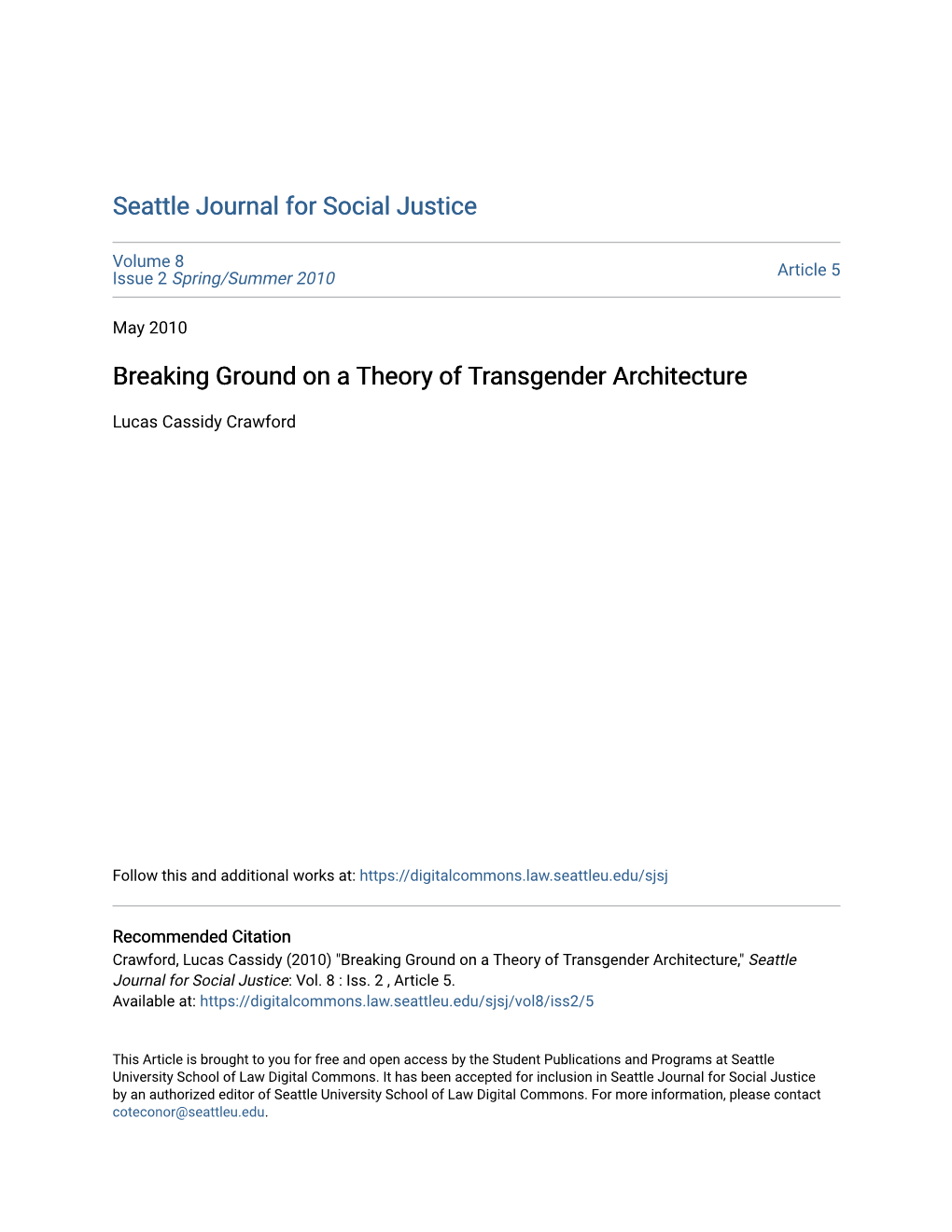 Breaking Ground on a Theory of Transgender Architecture