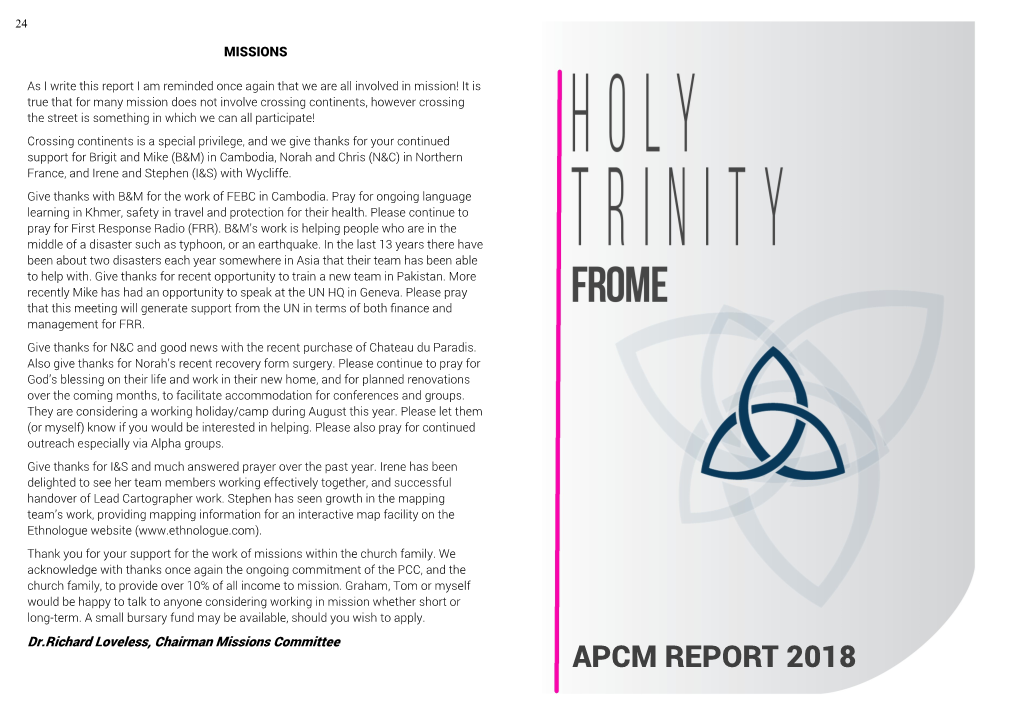 APCM REPORT 2018 2 23 REPORTS Included: I Ask That Group Leaders Please Tell Me If Anyone Leaves Or If Someone Wants to Join Them